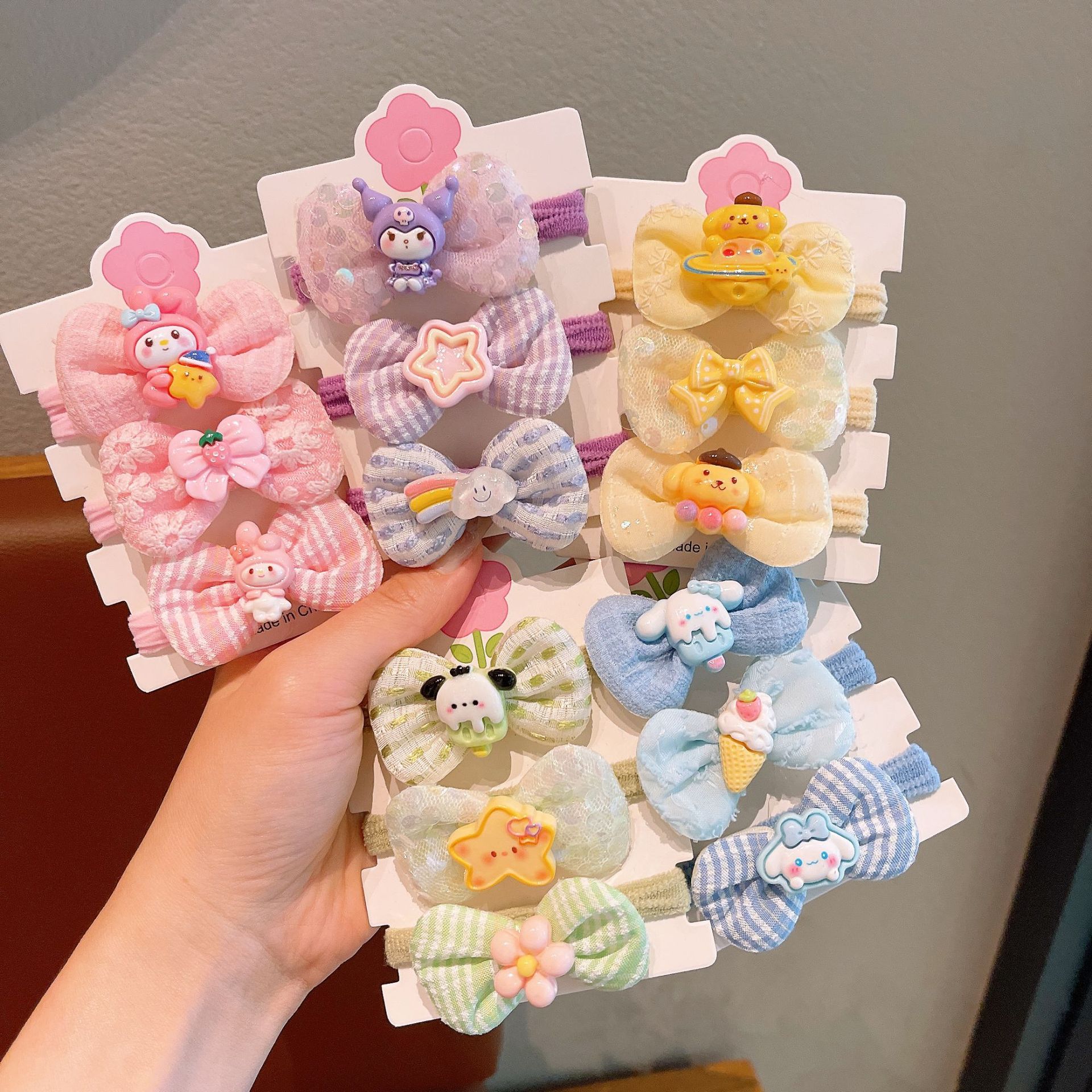 Korean-style girlish plush large intestine hair band, cute cartoon Kuromi soft girl, cream pink hair rope, hair accessory, leather band full figure