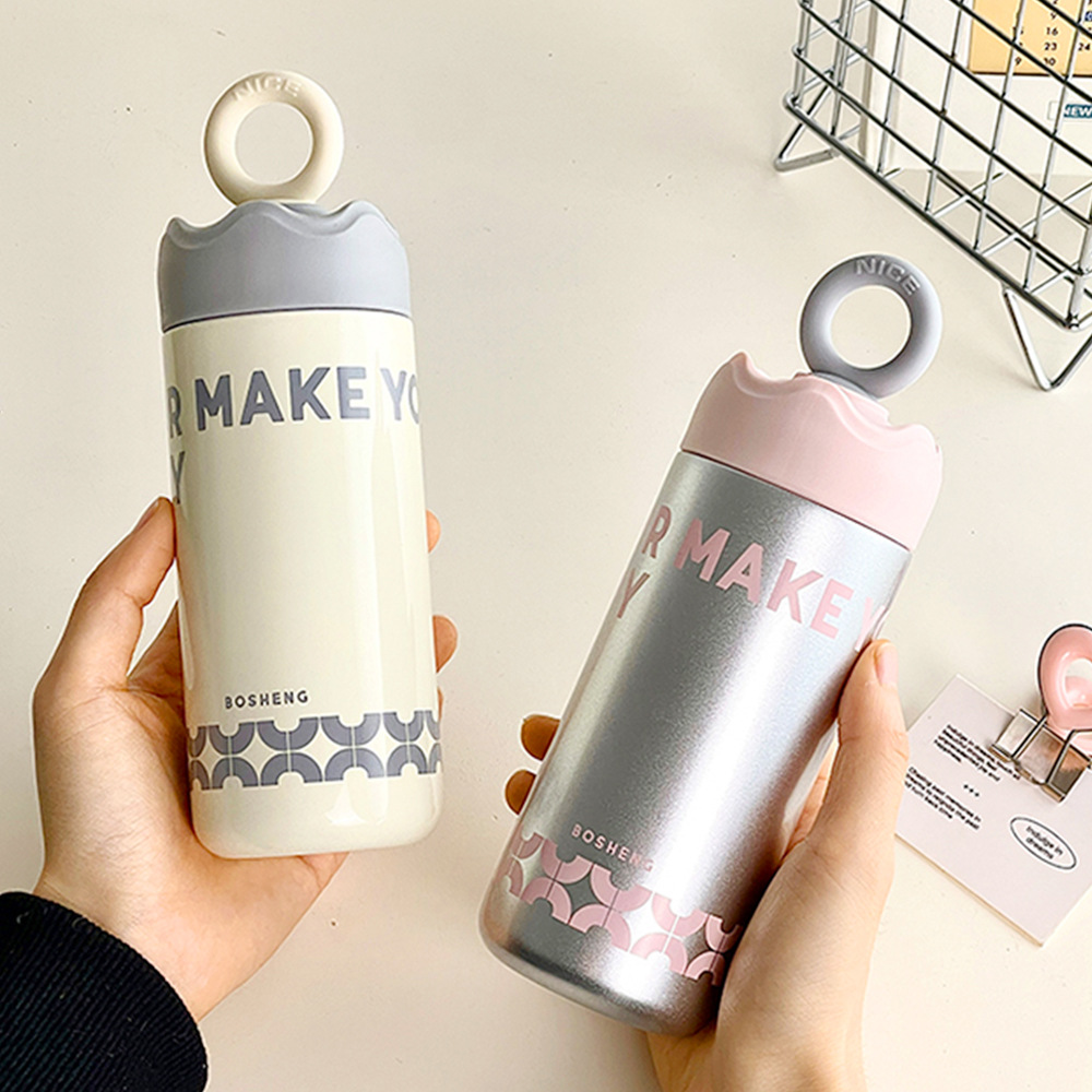 Creative girls' small insulated cup, mini simple letter student water cup, portable hand-held stainless steel pocket cup Specification drawing