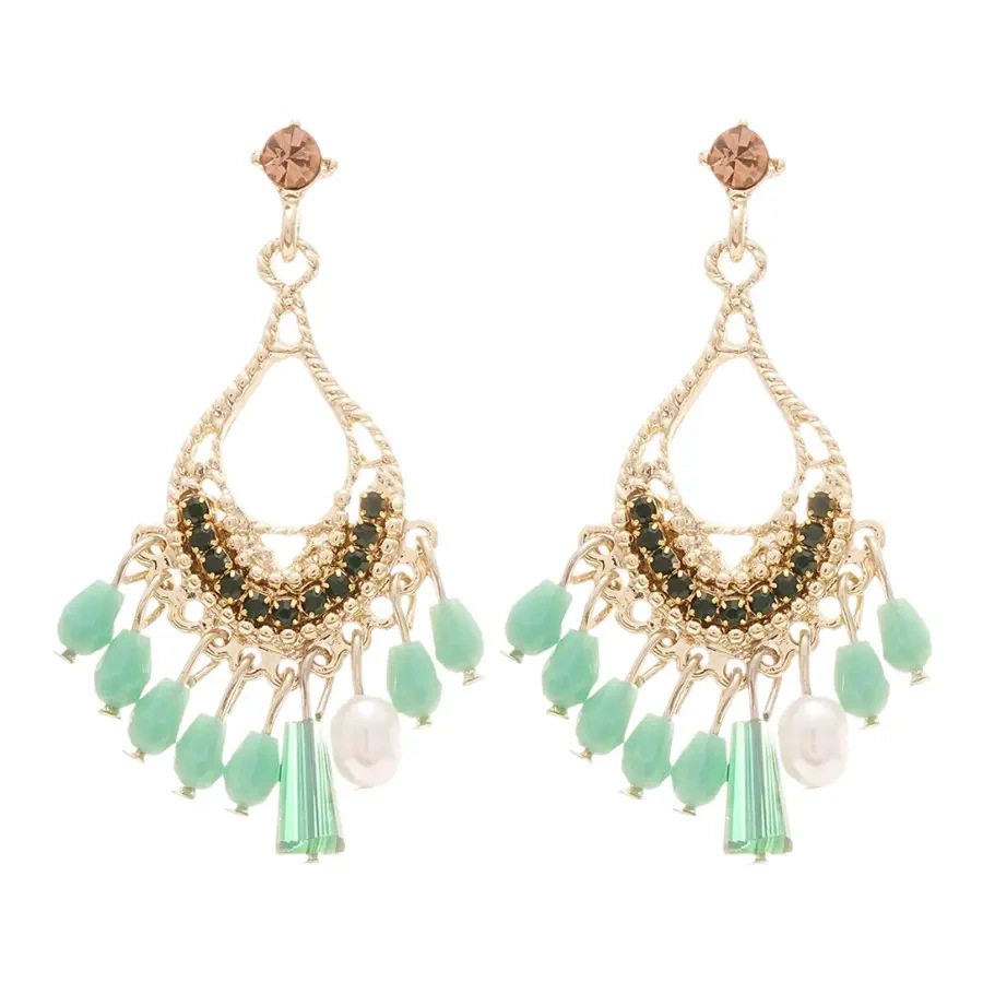 Retro ethnic style water drop tassel earrings, niche design sense Bohemian niche earrings, women's lake blue stud earrings Item Picture