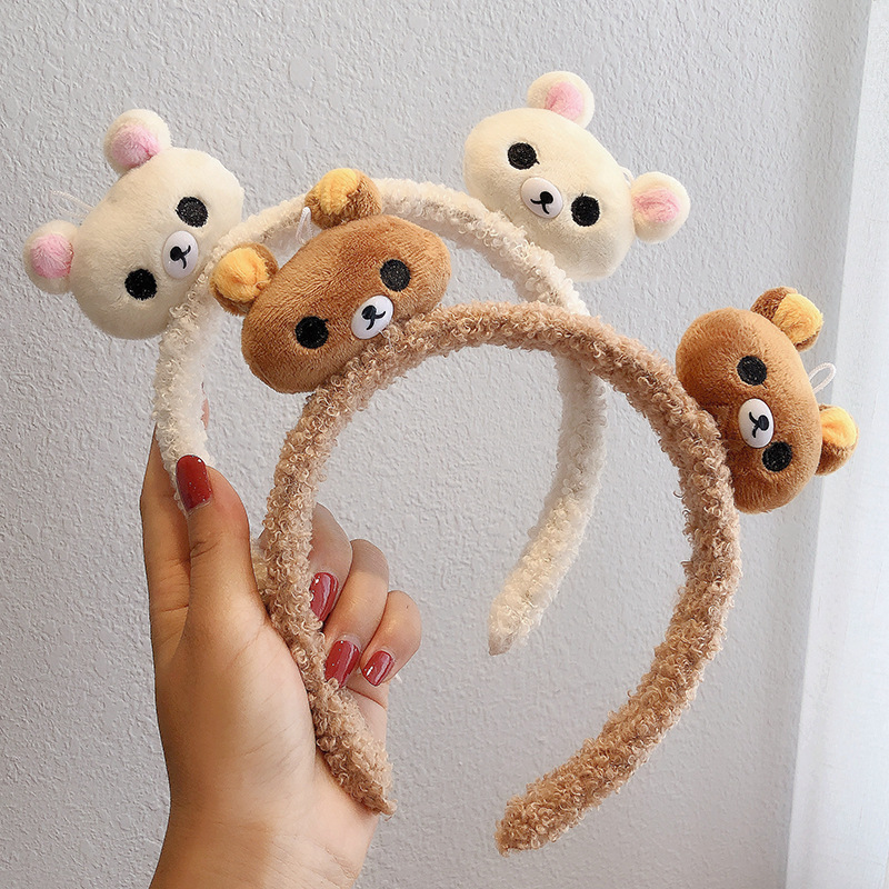 Cute little bear hair band, plush face-washing girl, funny headwear, lambskin hair clip, versatile hairpin, Internet celebrity hair pressing headband full figure