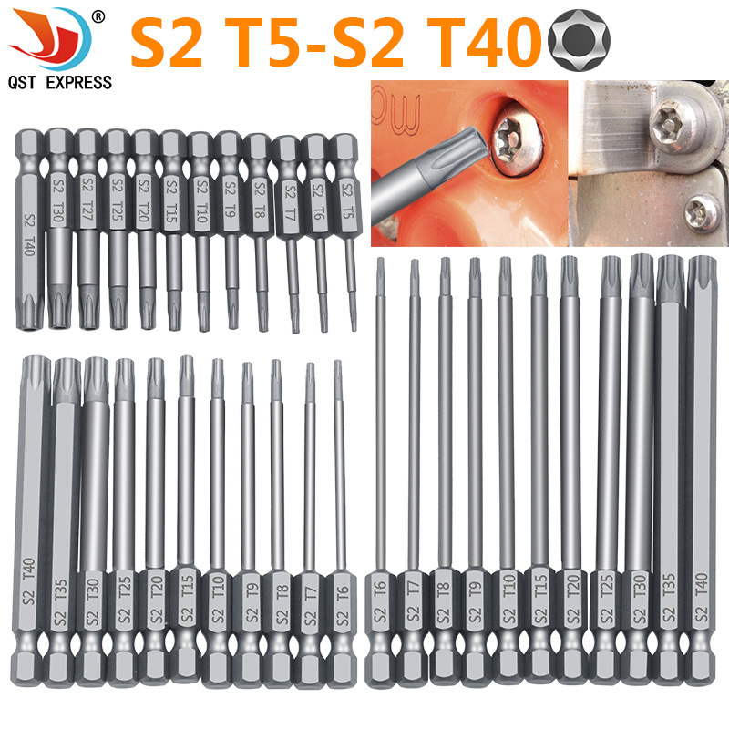 Factory price wholesale of 11/12 pieces 50/75/100mm*T5-T40 peeling batch head sets of plum blossom hollow batch heads full figure