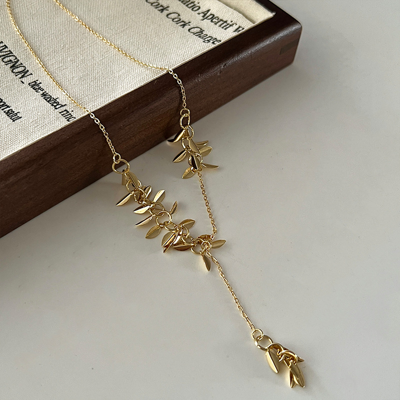 A high-end golden, niche wheat ear Y-shaped necklace for women with a French light luxury and cold style choker collarbone necklace Item Picture
