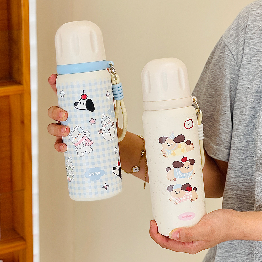 316 stainless steel three-drink insulated cup, portable cartoon straw water cup, student schoolbag, high appearance level children's cup details Picture