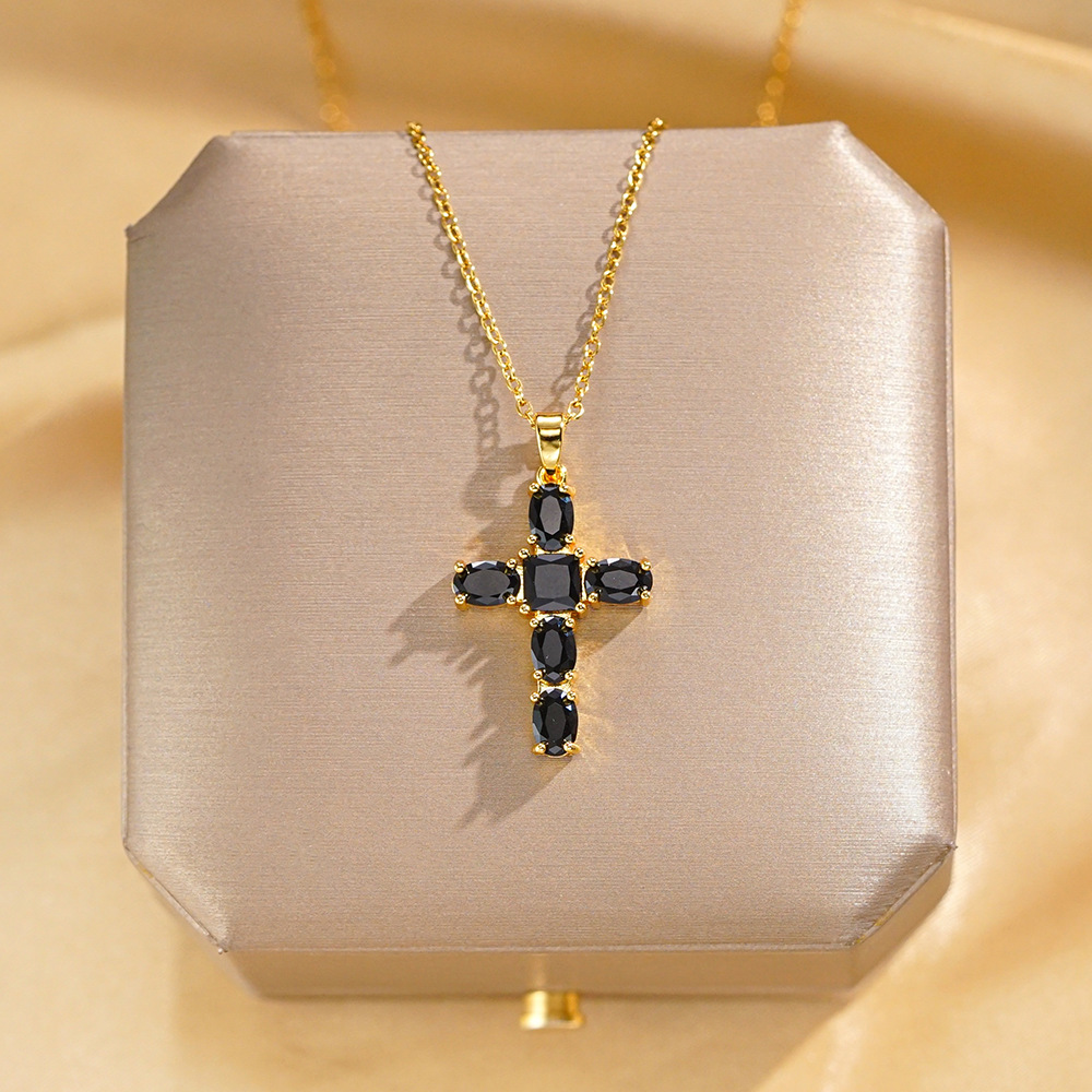 Wholesale of genuine gold electroplated and inlaid zircon cross pendant titanium steel necklace for women, European and American light luxury style collarbone chain Application Scenario