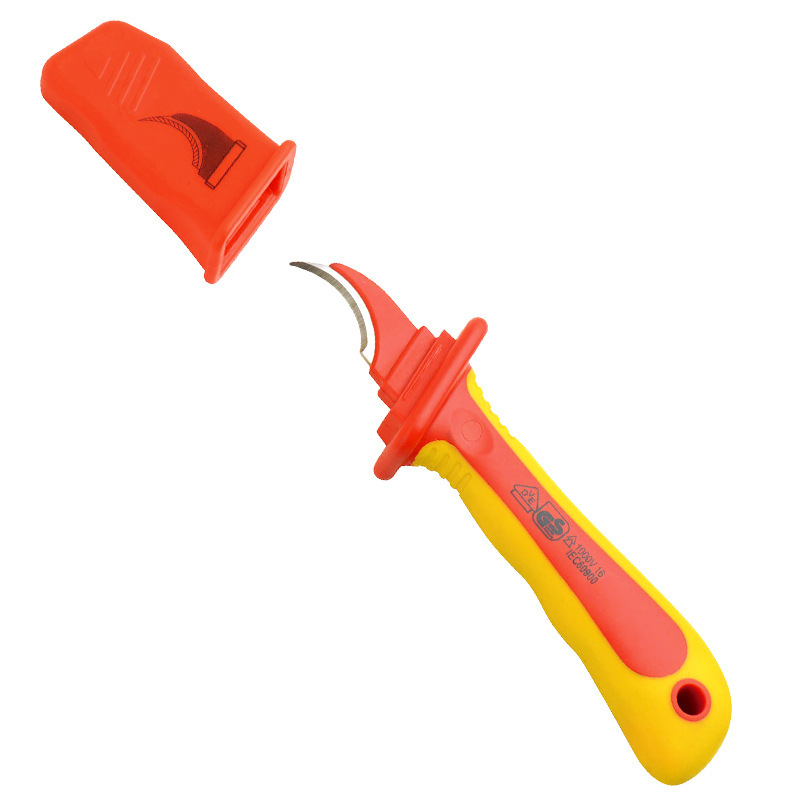 Aiweibor dual-color handle VDE insulated sickle-type cable knife, 210mm full figure