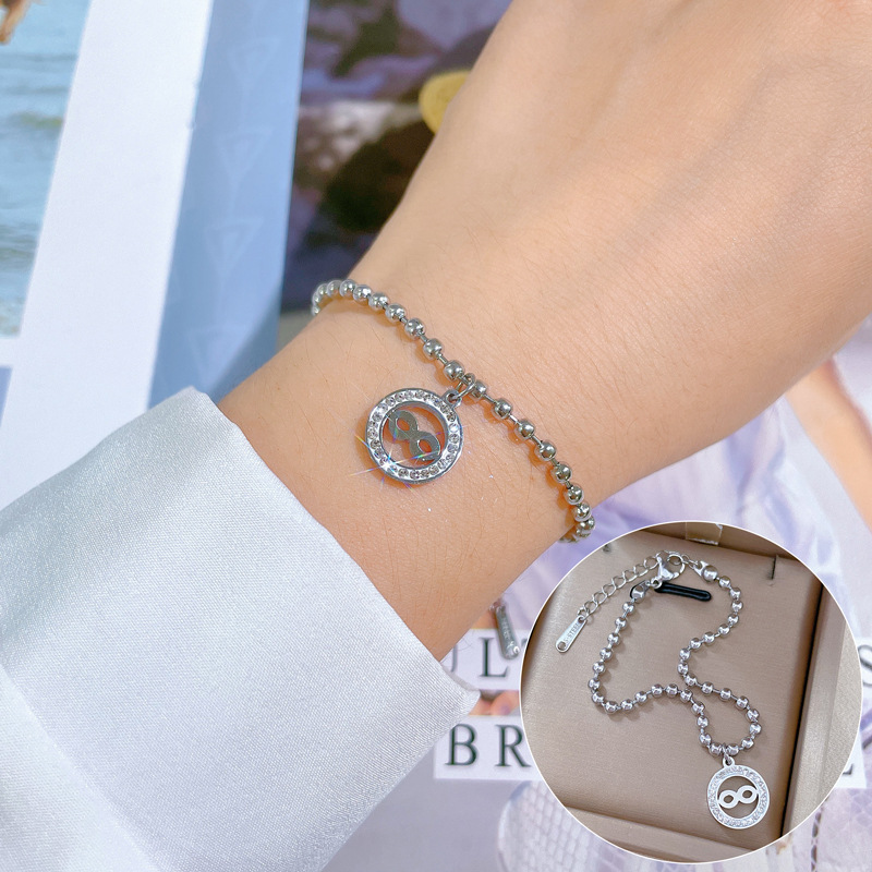 【 All-titanium Steel 】 Dongdaemun Personalized round Bead 8-shaped ring bracelet, a retro birthday gift for a female Internet celebrity and best friend full figure