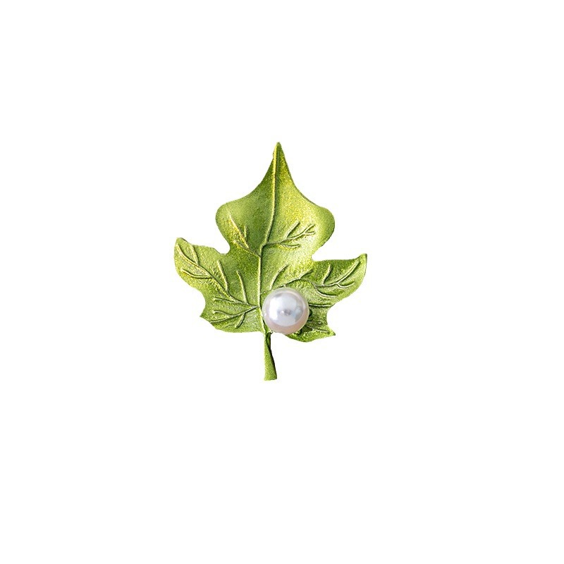 Korean-style fashionable green three-dimensional leaf brooch, creative plant pearl brooch, exquisite brooch, suit accessory for women Item Picture