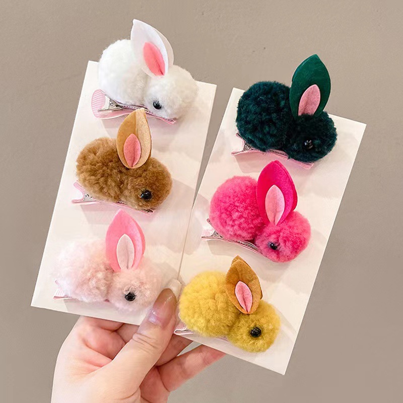 Cute plush rabbit hair clips, Korean version of children's little princess hair-safe bangs clips, little girl hair clips and hair accessories full figure