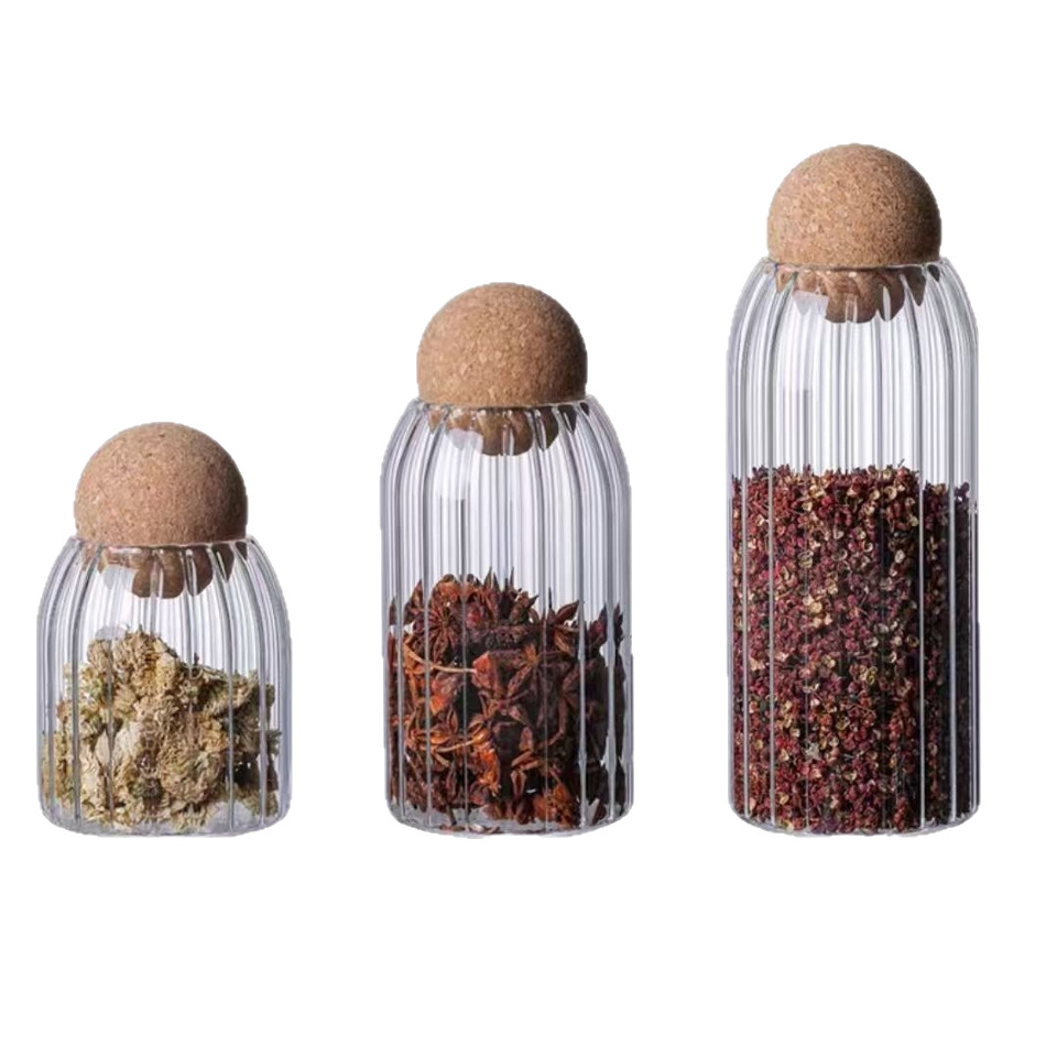Round wood ball high-temperature resistant glass storage jar, tea sealed jar, high borosilicate transparent household moisture-proof grain storage bottle Item Picture