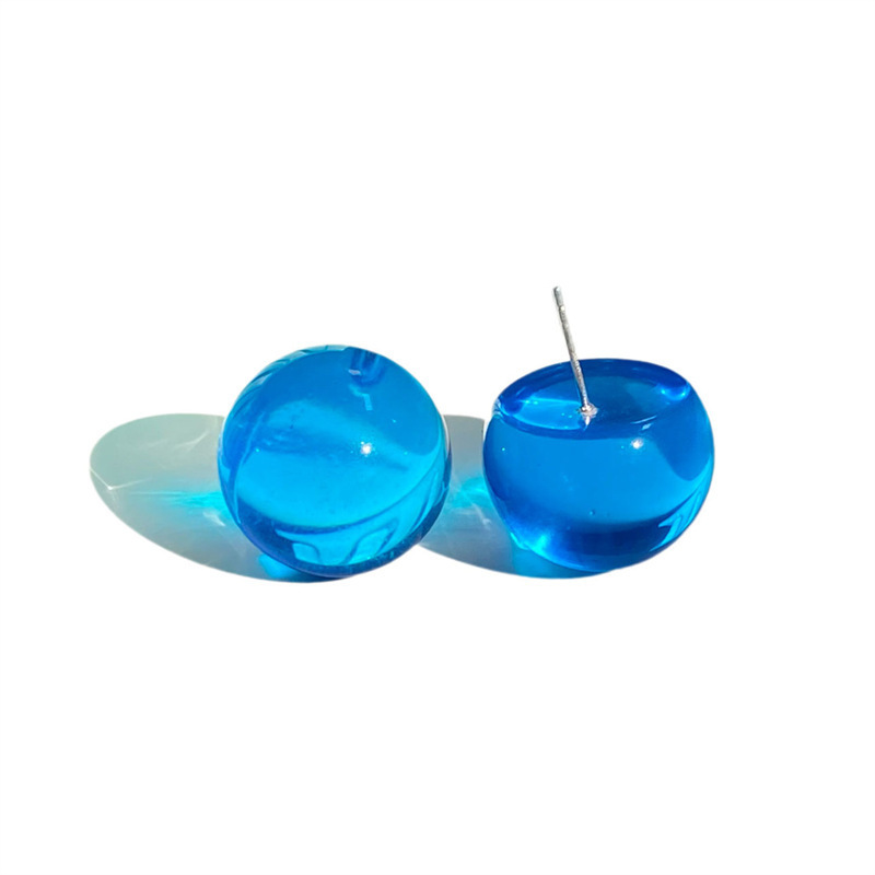Dopamine colored transparent resin round bead ear studs, light luxury, niche, simple and versatile, elegant geometric ear stud earrings Item Picture