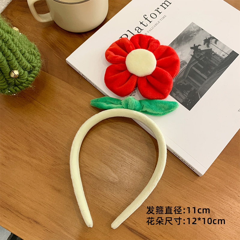 Little red flower hairband, cute flower hairband, Internet celebrity funny face-washing plush headband, anti-slip hairpin headwear for women details Picture