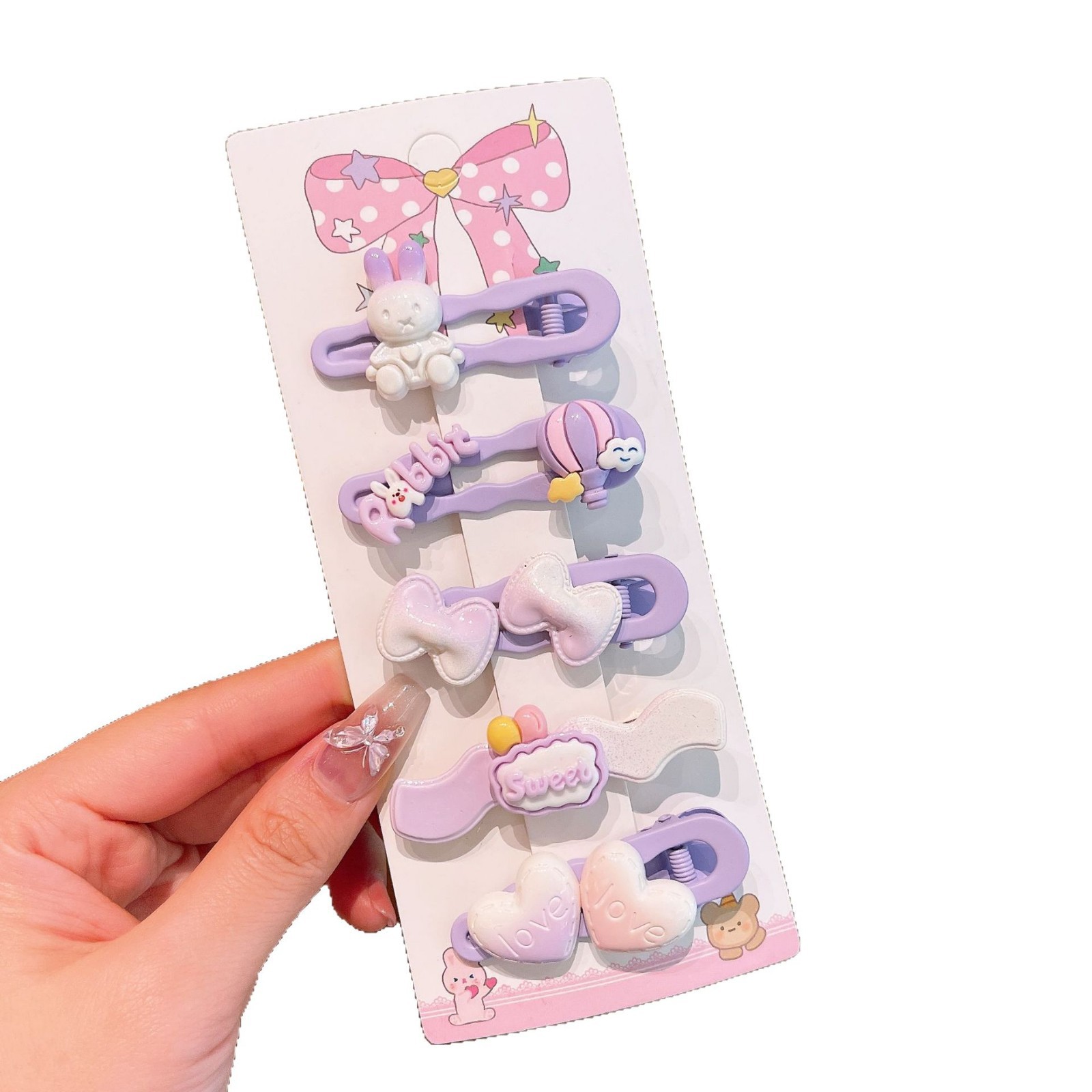 New cartoon hairpin, cute children's hair clip set, metal broken hair side clip, non-damaging girls' duckbill clip Item Picture