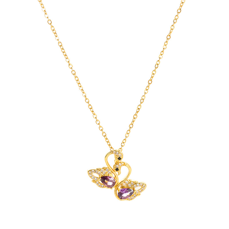 A genuine gold electroplated double swan titanium steel necklace for women, a niche, light luxury brand with full diamonds. It is a fashionable and versatile accessory with exquisite craftsmanship Item Picture