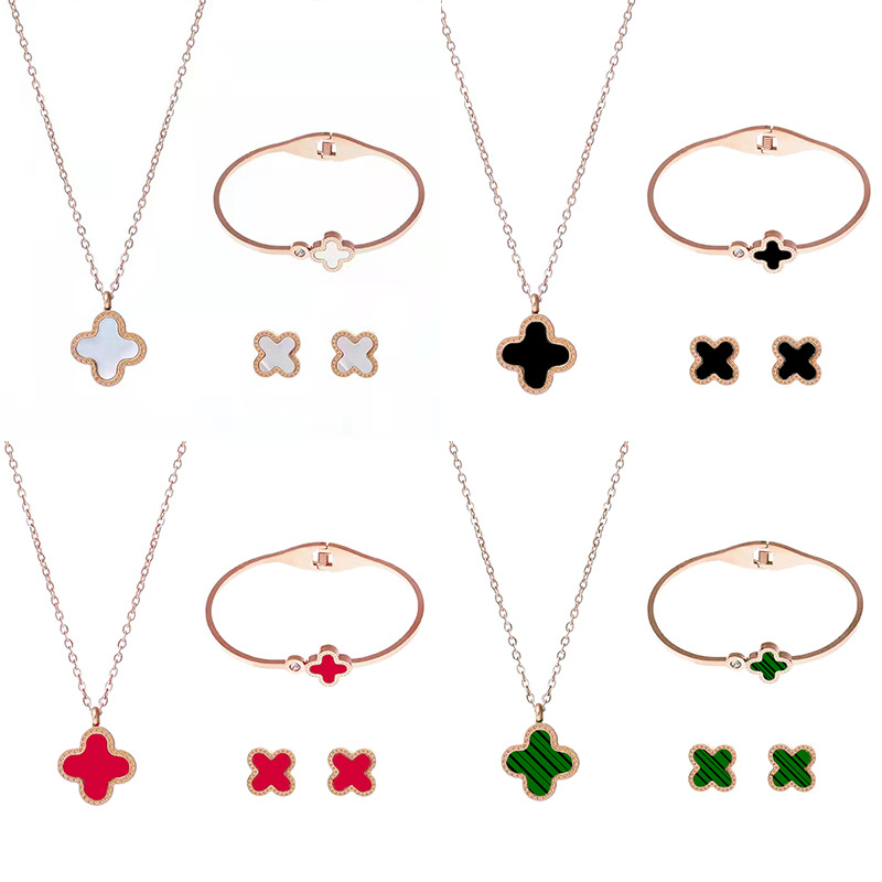 Non-fading titanium steel four-leaf clover series set necklace, women's fashionable and light luxury stud bracelet, Internet bestseller accessories full figure