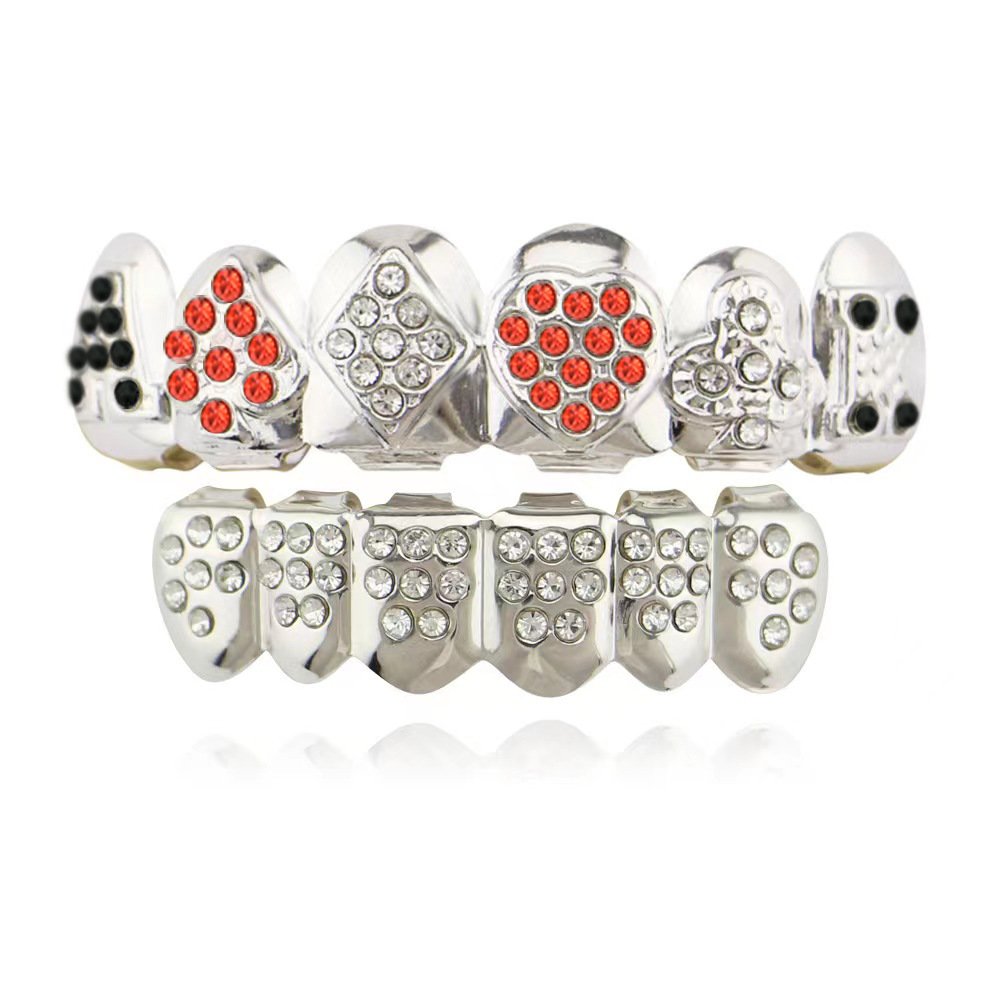 European and American hiphop poker card color diamond braces decoration Hip-hop braces diamond-encrusted set Halloween decorative braces full figure