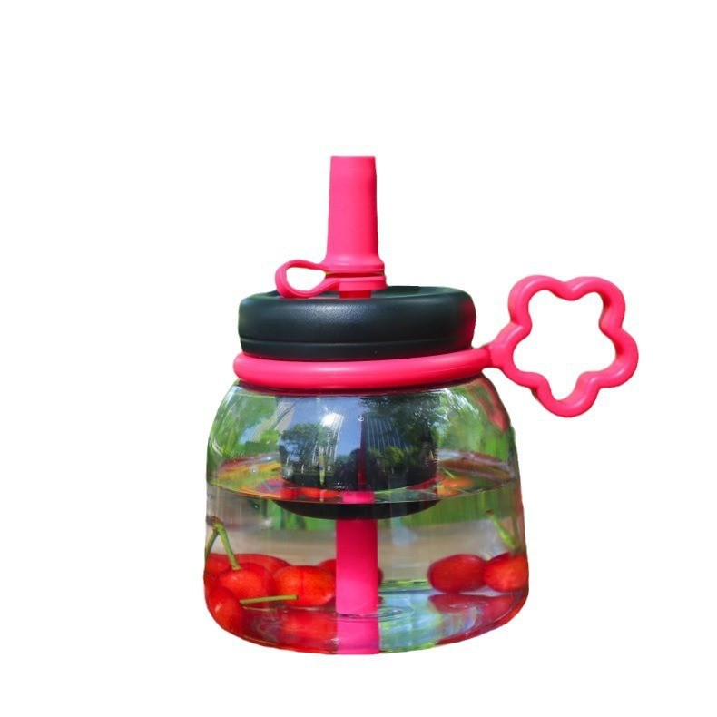 Summer new large-capacity cup with tea strout, large-bellied cup, high appearance level for girls, straw, tonnage cup, portable and hand-held double drinking cup Item Picture