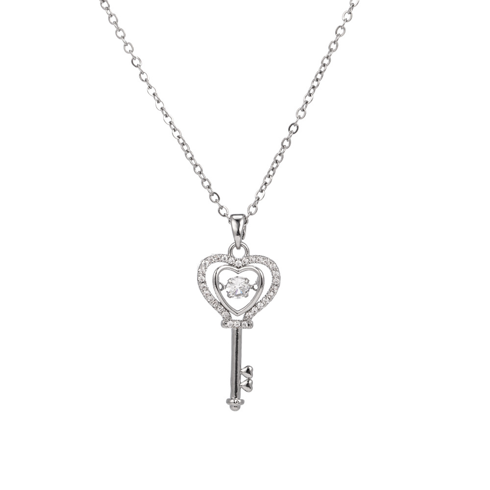 Silver simple heart-shaped key dynamic necklace, a niche and light luxury accessory for women, a beating heart, a popular collarbone chain titanium steel jewelry Item Picture