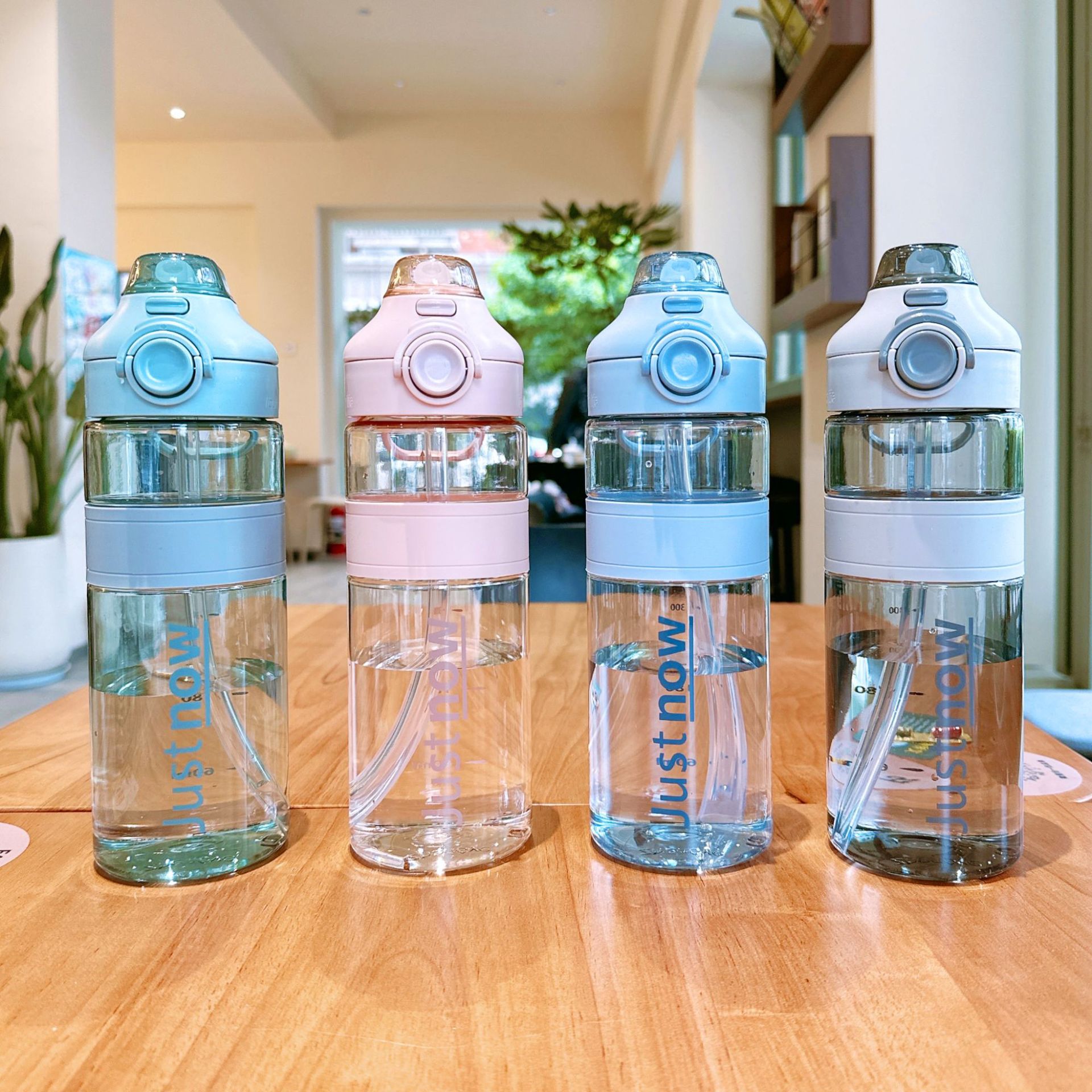 Wholesale of simple sports water bottles, double-drinking multi-functional fitness straw cups with scales, outdoor student and adult plastic cups details Picture