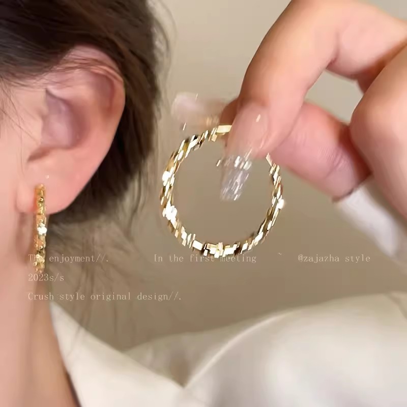 Silver ring earrings, a new 2024 bestseller for women, with a light luxury and high-end feel. Exaggerated ear rings and round face earrings details Picture
