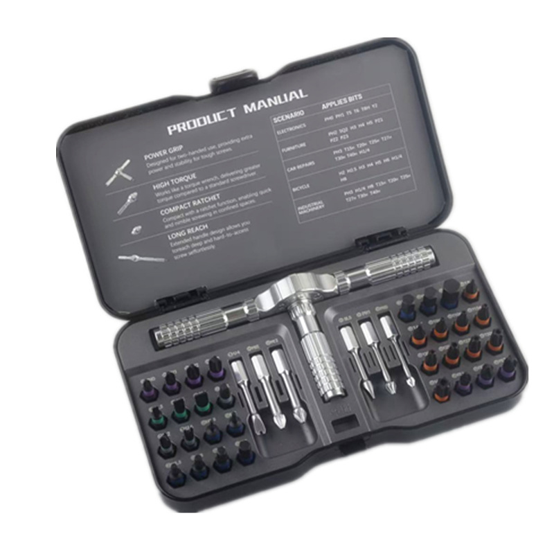 Hot-selling cross-border 40-in-1 T-shaped ratchet screwdriver bit set, air screwdriver bit type, interchangeable cross tool combination Item Picture