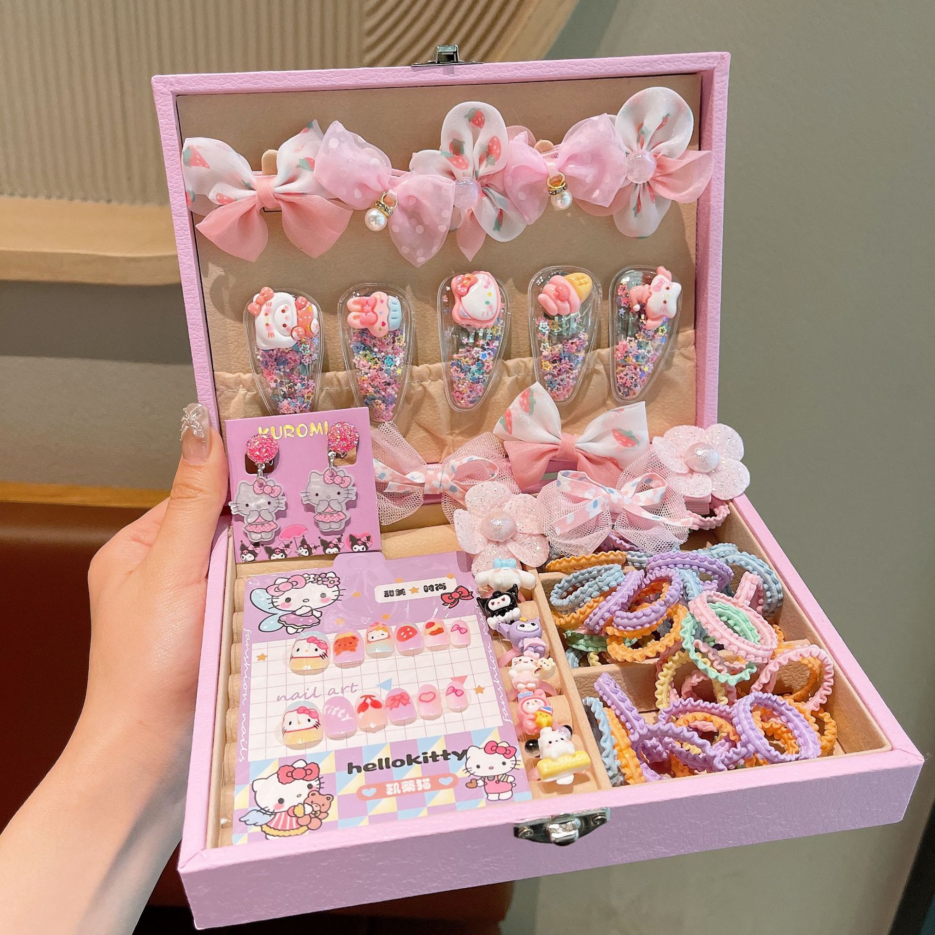 Beautiful gift box for Children's Day on June 1st, hair accessory set, princess headwear, little girl hair clips, baby hair ties, girls' hair clips Specification drawing
