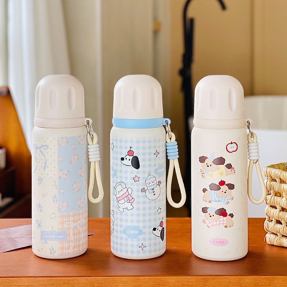 316 stainless steel three-drink insulated cup, portable cartoon straw water cup, student schoolbag, high appearance level children's cup full figure