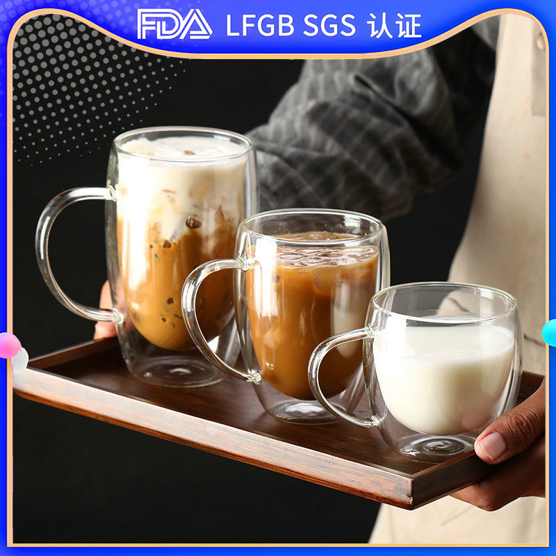 Glass cup, high borosilicate transparent milk straw, juice coffee mug, office egg-shaped with handle, simple and elegant full figure