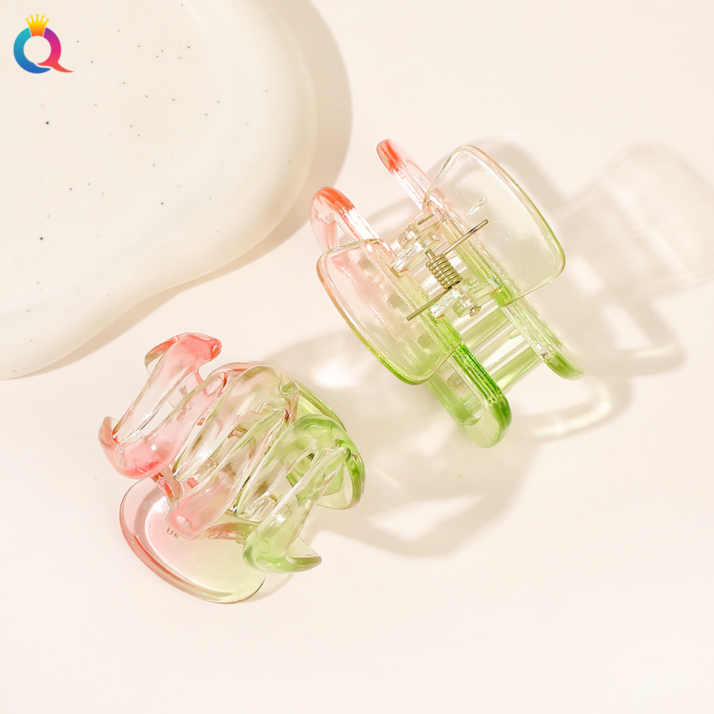 Qiyue high-end transparent pinkish-green hair clips, small updo hair clips, back of the head shark clips, hair accessories wholesale Specification drawing