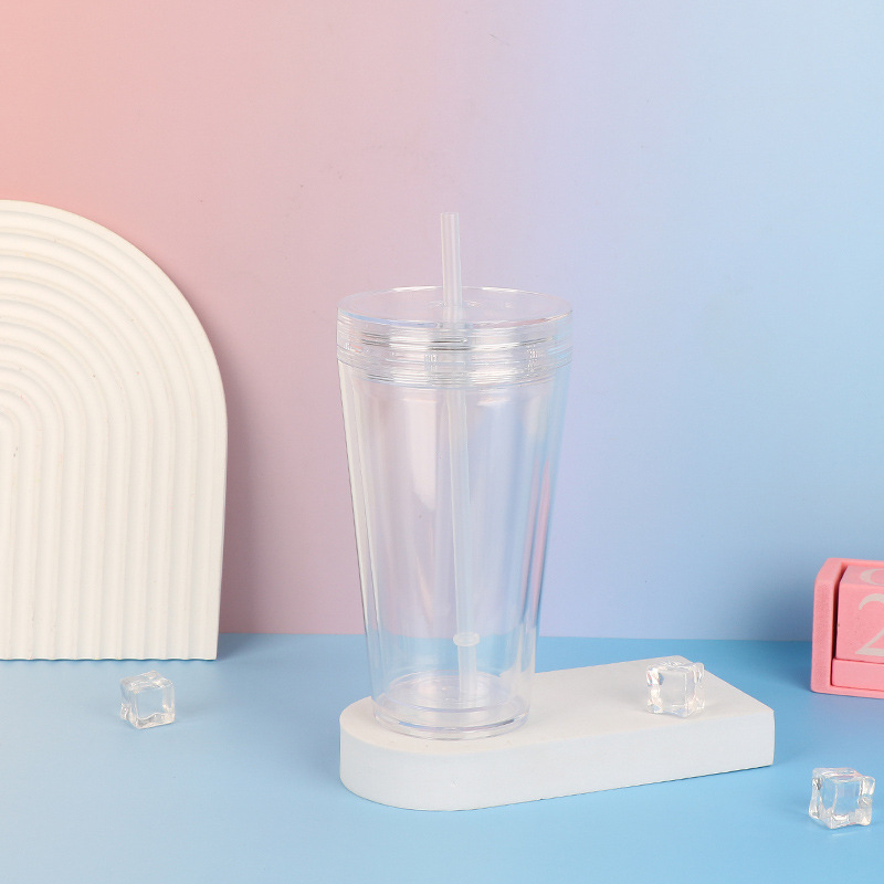 The new double-layer lid creative DIY plastic cup can be added with sequined glitter color transparent double-layer straw cup with stopper Specification drawing