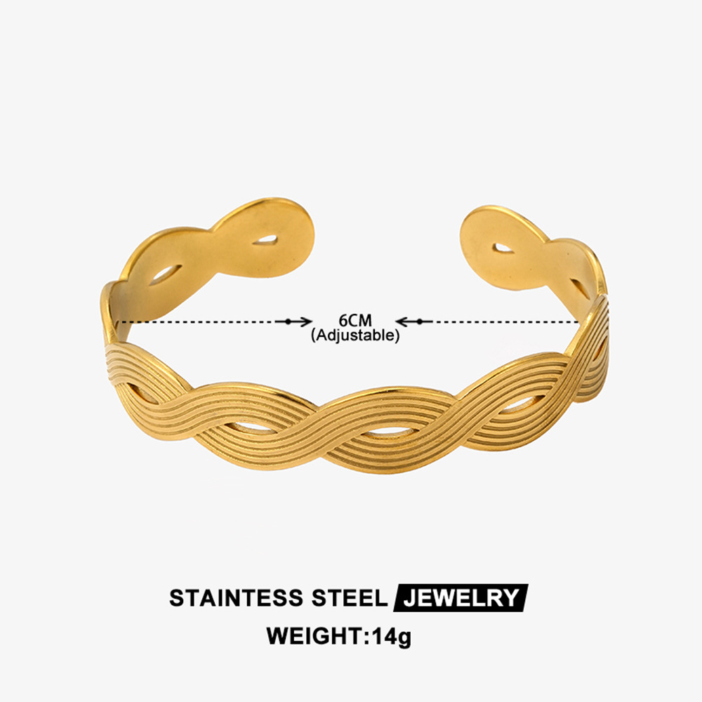 Cross-border best-selling wave bracelet with electroplated gold, high-end feel, open mouth for ladies, European and American light luxury, niche, non-fading wholesale Item Picture