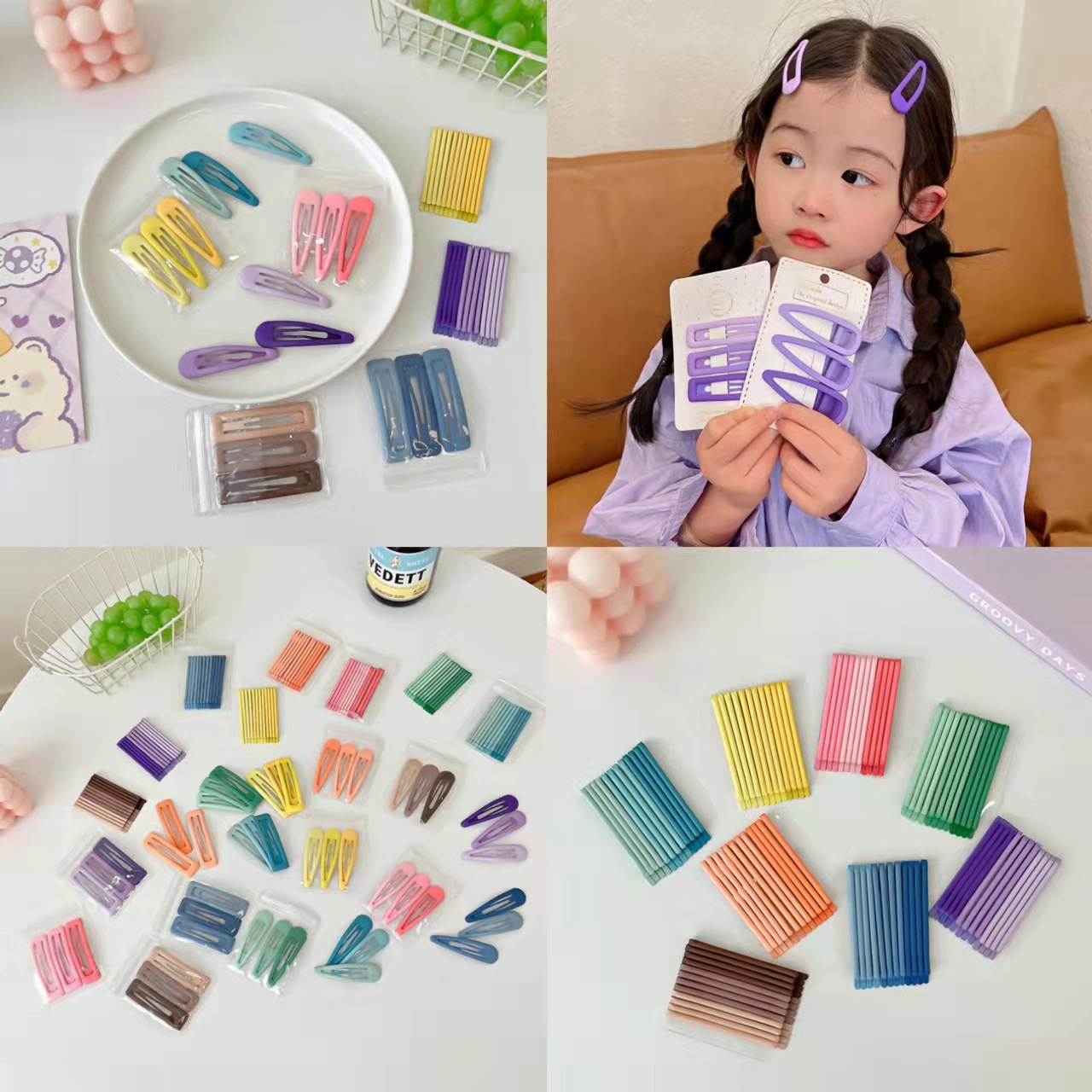 Children's gradient color simple bb hair clip headwear, fashionable girl one-piece clip, side clip, fix broken hair, bangs, hair clip clip details Picture