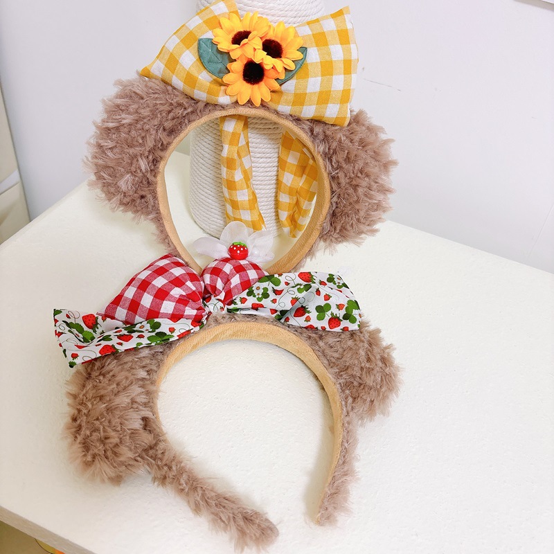 New cartoon hair band, strawberry sherry rose hair band, face wash hair clip, girlish bow headband for park photos Specification drawing