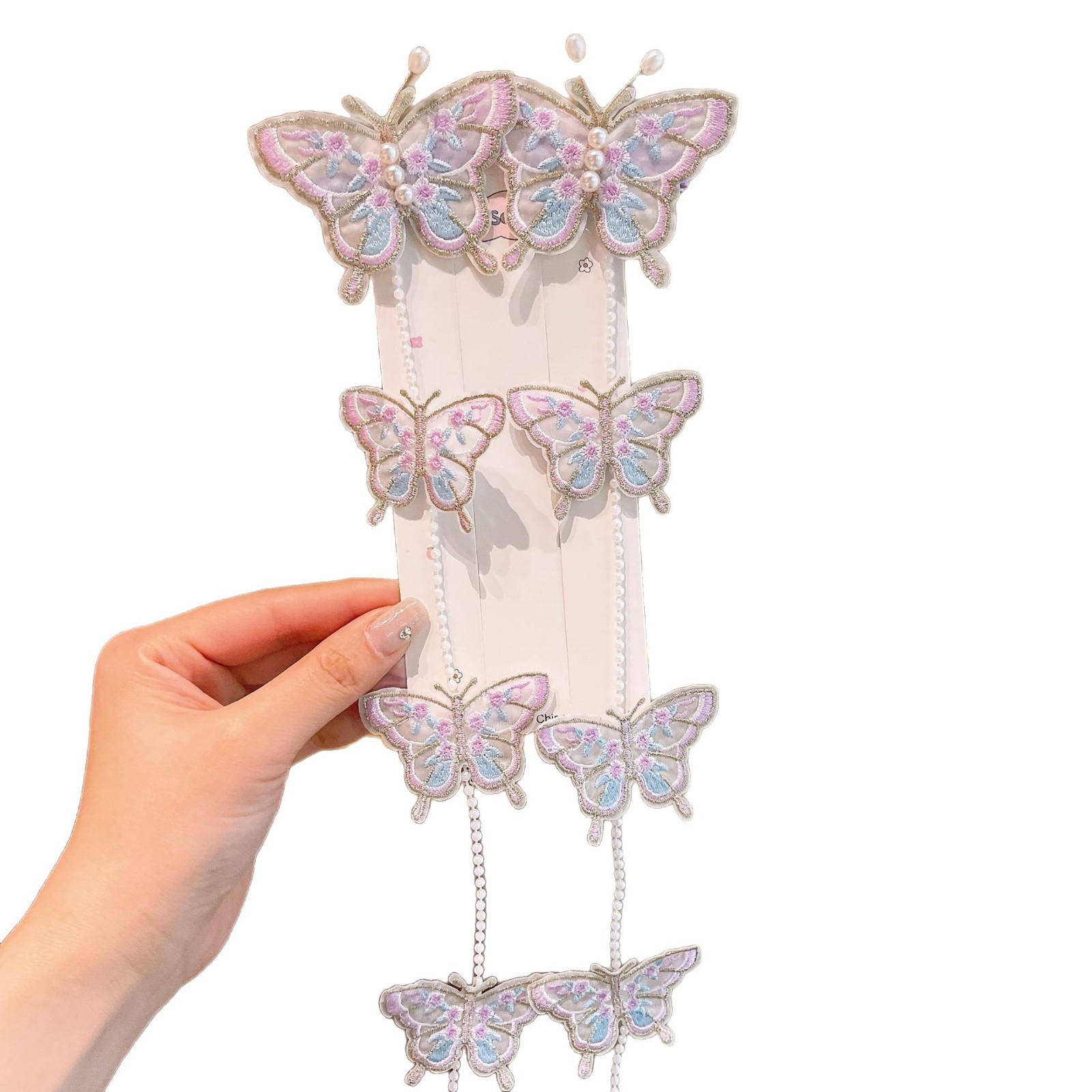 Girl's butterfly pearl chain braided hair clip, children's princess fairy-like braided hair rope, super fairy-like little girl tassel hair accessory Item Picture