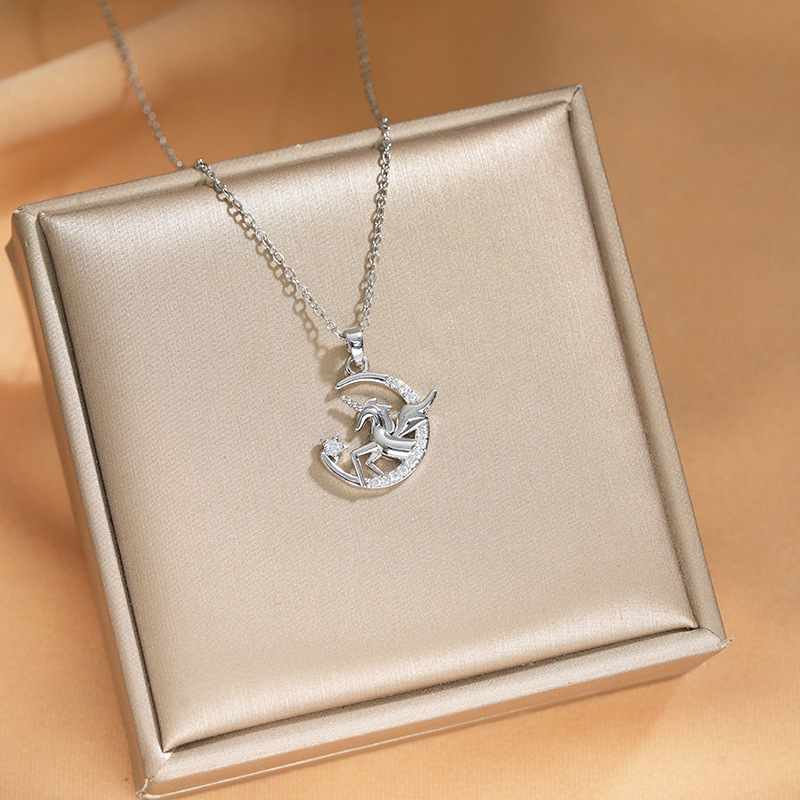 The popular "Moon Unicorn" titanium steel necklace for women on Douyin, exquisitely inlaid zircon collarbone chain, is a light luxury accessory that has become a hit details Picture