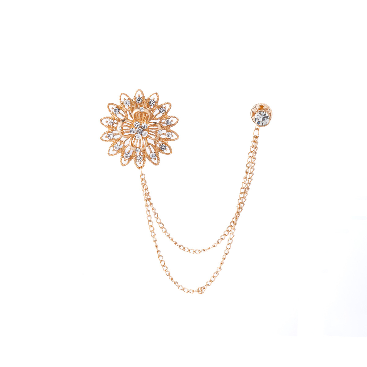 European and American style, fashionable, simple and elegant design sense, floral badge, collar pin, double-layer tassel chain brooch and brooch accessory Item Picture