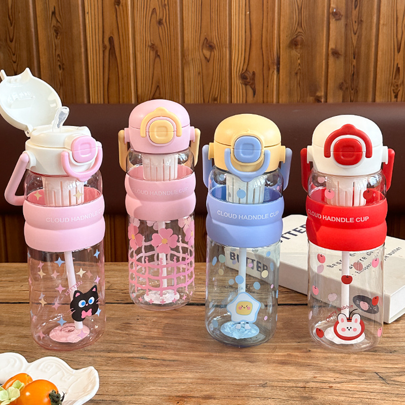 New portable water cup for girls, high appearance level, double-drinking children's straw cup, high-temperature resistant, large-capacity tea and water separation cup details Picture