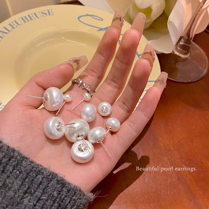 S925 Silver Needle Steamed Bun Pearl Stud Earrings for Women 2024 New Style, trendy and high-end, popular and trendy earrings wholesale full figure