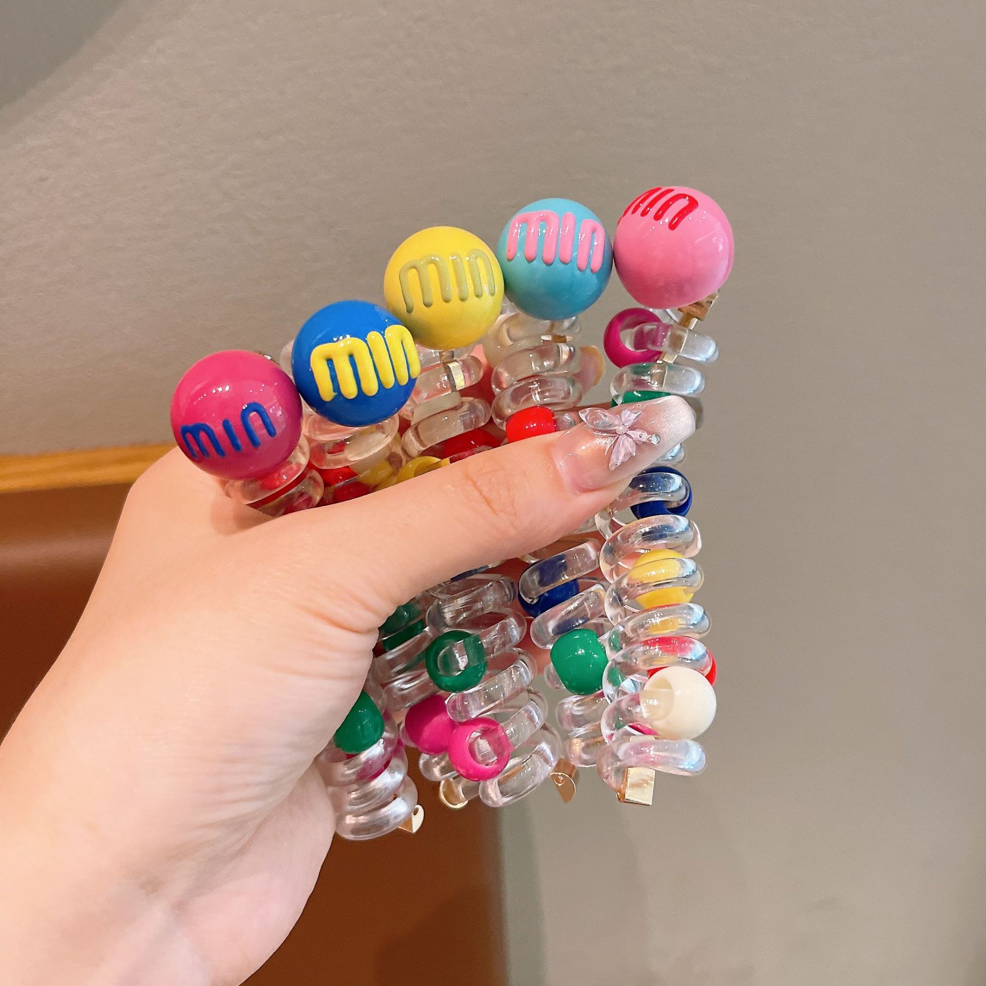 Colorful ball telephone line hair tie, cute bubble braid for children, a new style of high ponytail hair tie for girls details Picture