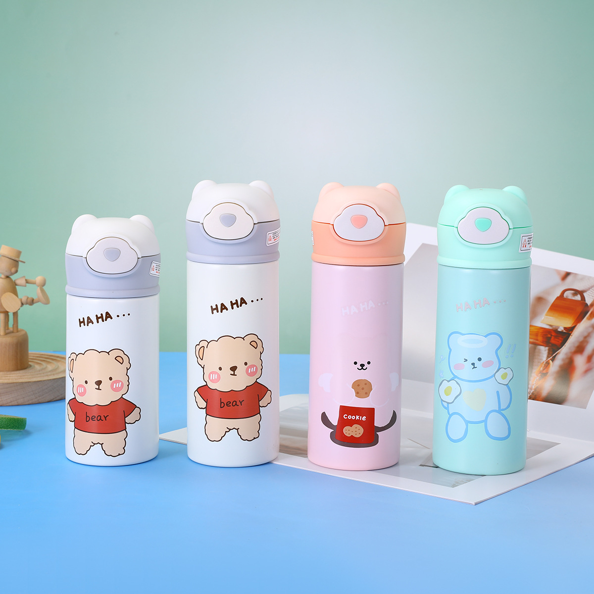 New 304 stainless steel insulated cup, bouncy straw cup, cartoon children's water cup, business gift cup full figure