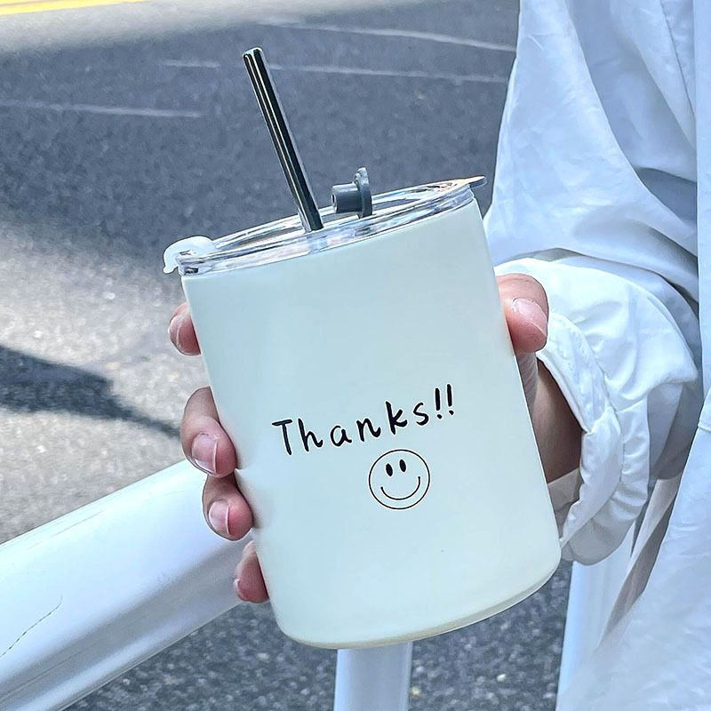 Popular insulated cup, Nordic industrial style, ins simple coffee cup, office couple gift, stainless steel straw cup full figure