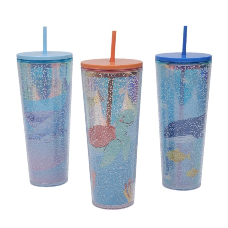 2025 New model factory direct supply 750ml large-capacity double-layer plastic straw cup Creative bubble Star Bar water cup Item Picture