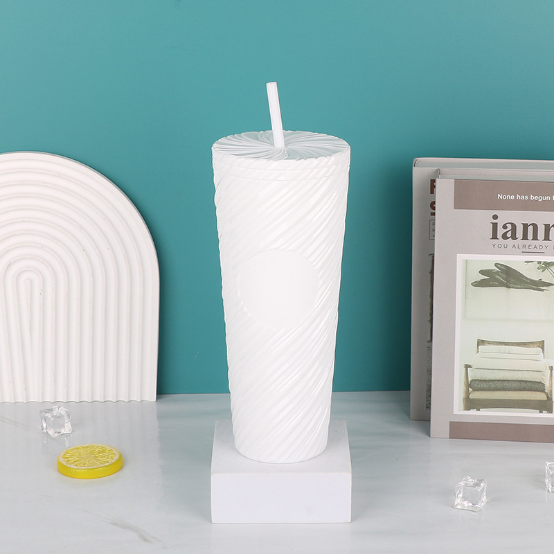 【 Processing and Customization 】 Large-capacity straw water cup with striped patterns, high-end drinking cup, ins style white-collar water cup Specification drawing