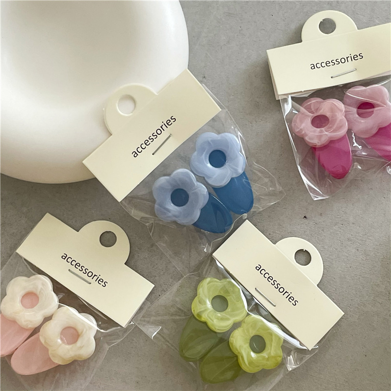 Pink flower children's hair clip, cute girl side clip hair accessory, female Internet celebrity hair clip, ins style, side clip Korean Specification drawing