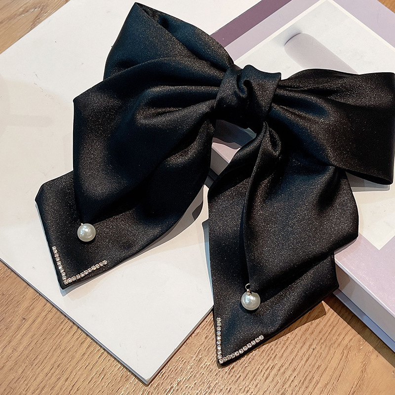 Korean-style bow spring clip for the fugitive princess at the back of the head, new satin multi-layer pearl hair clip accessory details Picture