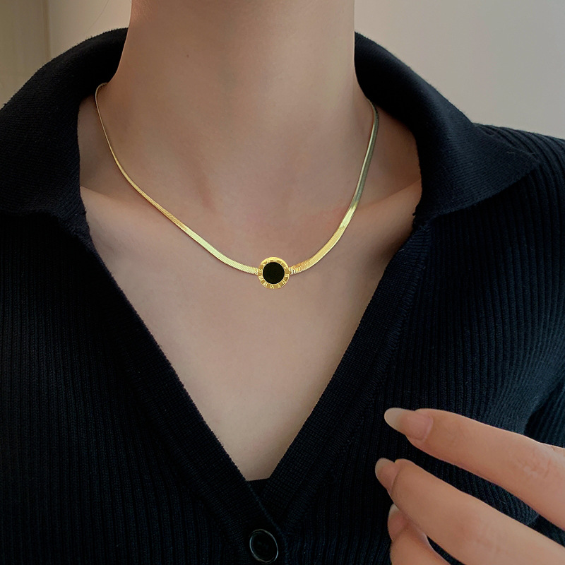 【 All-titanium Steel 】 Round Roman style, minimalist style, real gold necklace inside the furnace, women's ins collarbone chain details Picture