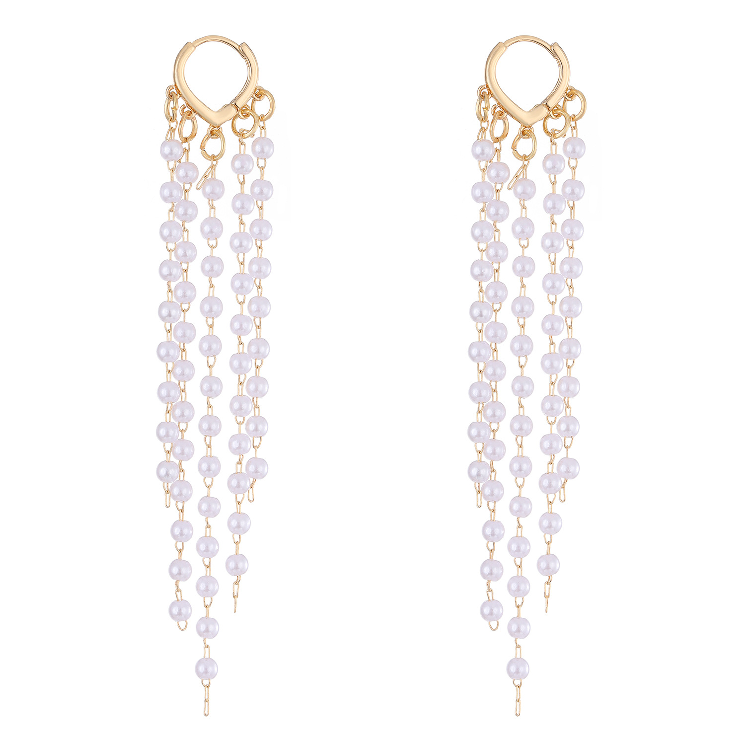 European and American simple pearl heart-shaped ear buckles, ins niche light luxury forest-themed long tassel earrings, new earrings wholesale Item Picture