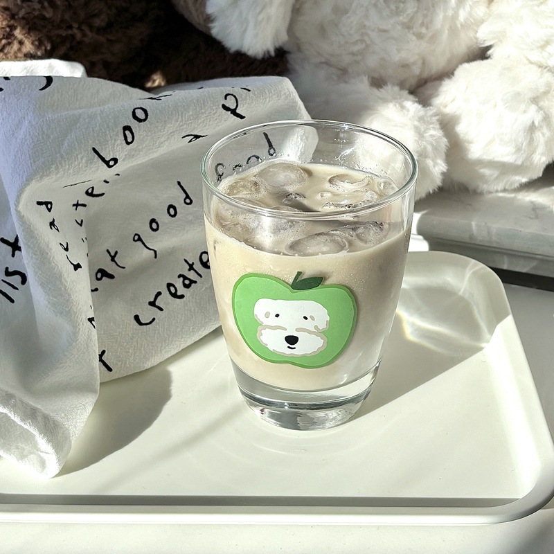 Homemade apple dog glass cup, cold brew coffee cup, home water cup, cute dog milk juice cup, cartoon Application Scenario