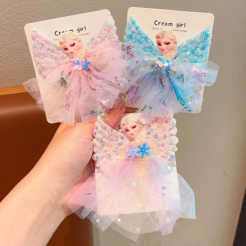 Children's Frozen Elsa Princess hairpin Little Girl side Atmosphere Shattered hair clip Little girl Sequined headpiece Specification drawing