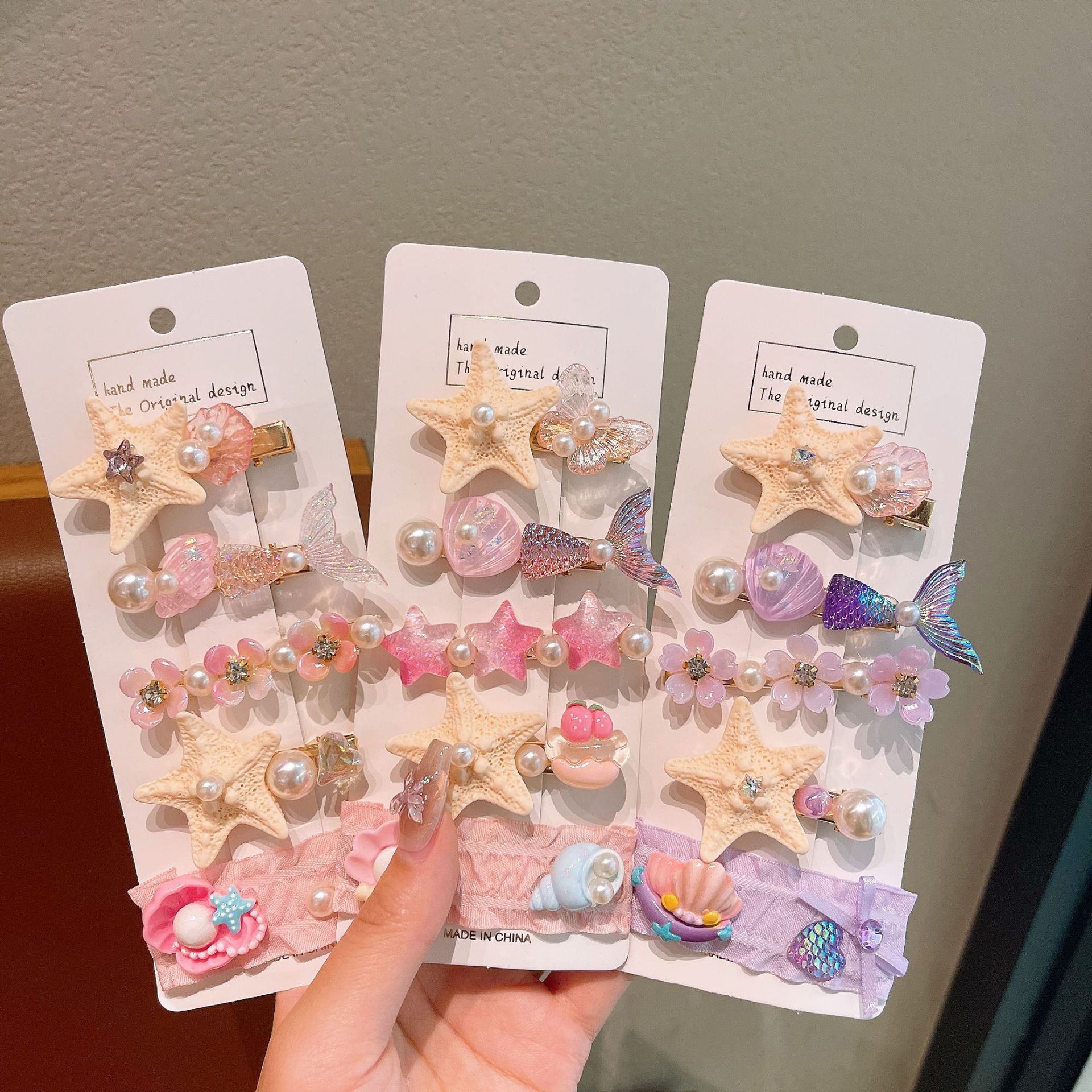Super fairy-like summer sweet flower pearl starfish hair clip, seaside photo atmosphere, hair accessory, broken bangs side clip details Picture