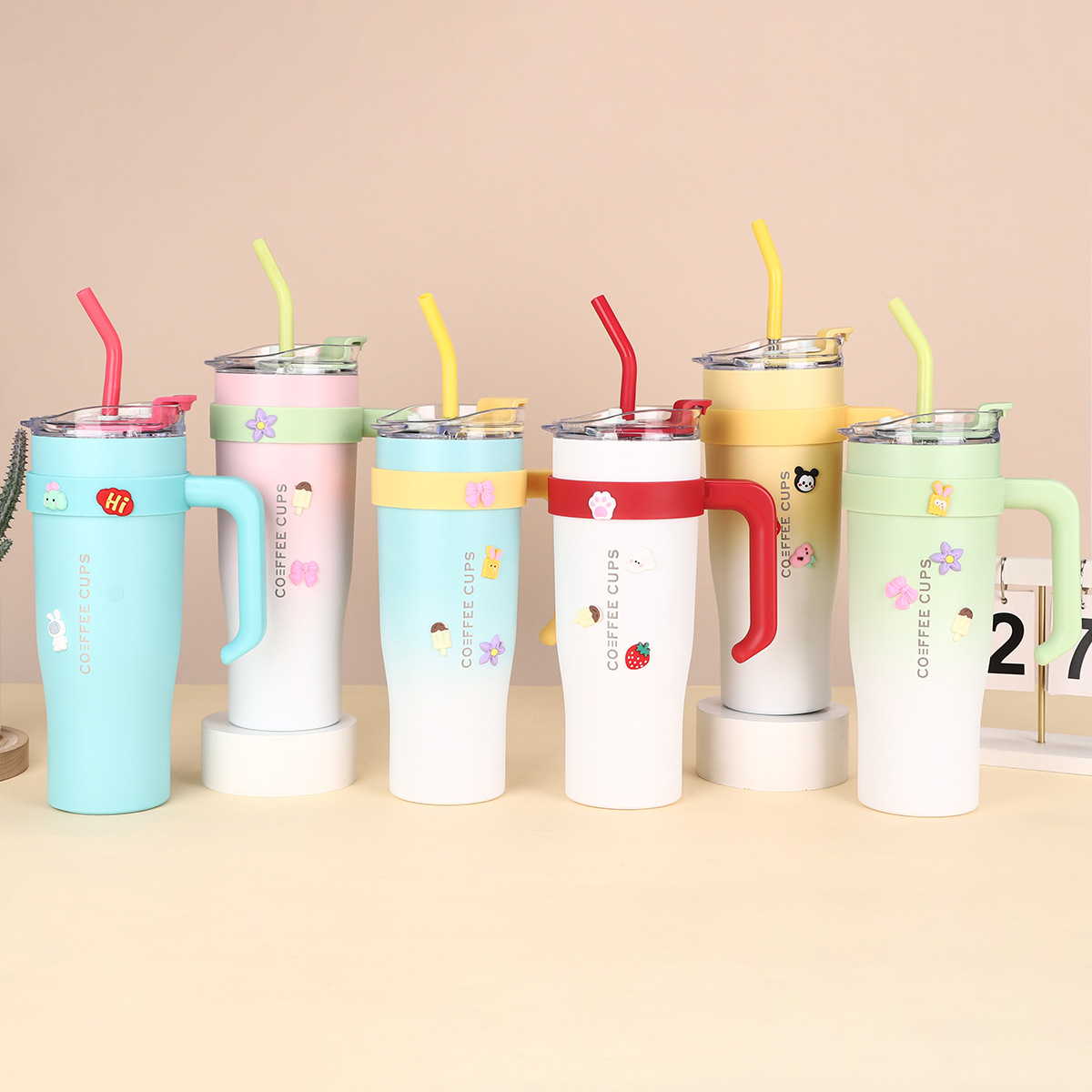 Amazon's best-selling 304 stainless steel double-layer insulated cup, straw with lid, ice cup, portable handle, car cup Specification drawing
